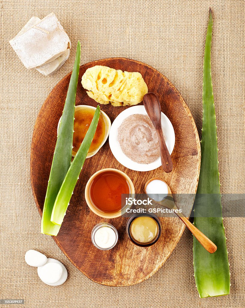 Still life with aloe vera, açúcar esfregar, mel - Royalty-free Natureza Foto de stock