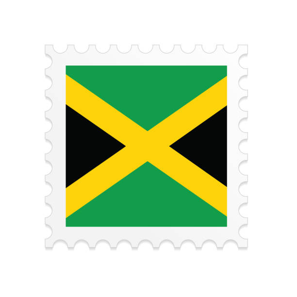 почтовая марка флага ямайки на белом фоне - mail postage stamp postmark jamaica stock illustrations