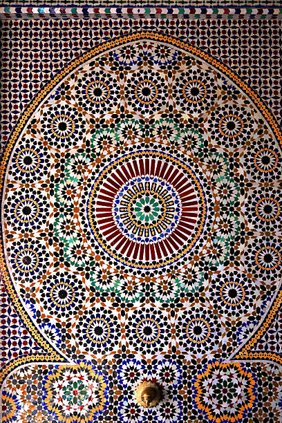 Colorful tiles on beautiful fountain in Kasbah Of Taourirt, Morocco Colorful and beautiful  tiles from Kasbah Of Taourirt in Morocco.  casbah stock pictures, royalty-free photos & images