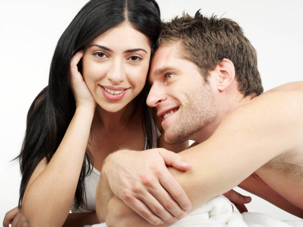 istock Couple intimate together loving and smiling 155360069