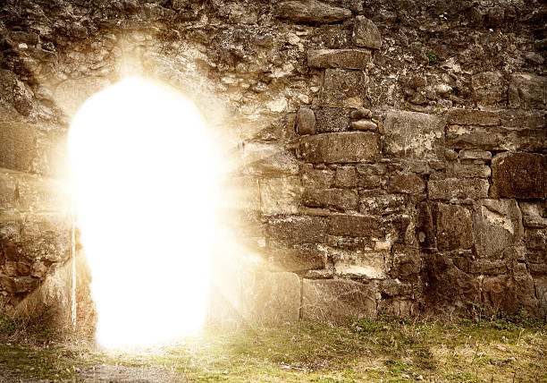 Resurrection Stone wall with Jesus Tomb easter sunday stock pictures, royalty-free photos & images