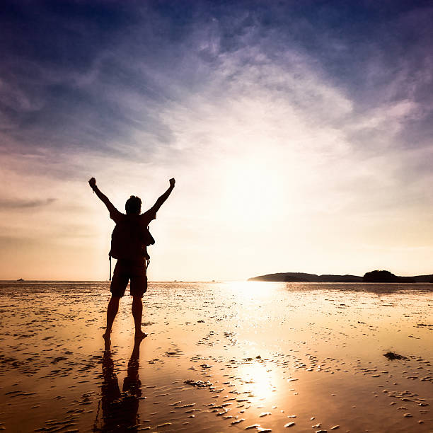 istock Man on the Beach, Success Freedom Concept 155360637