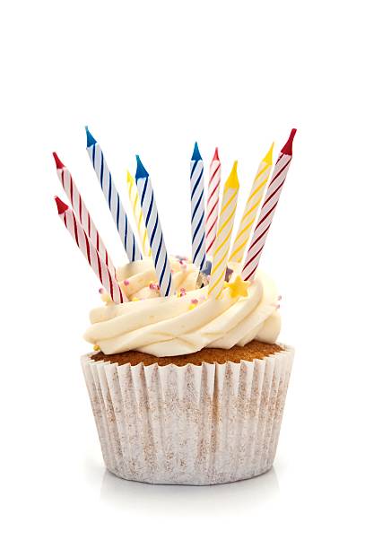 istock A cupcake with birthday candles 155360665