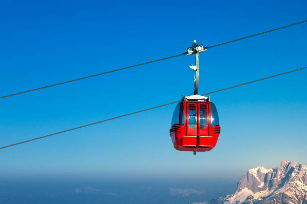 Ski lift in European Alps stock photo