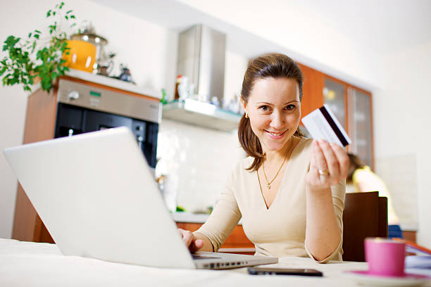 istock Happy Smiling woman shopping online 155361265
