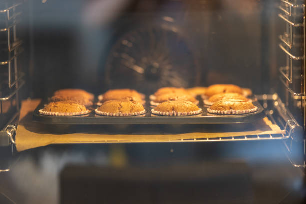 Group of cupcakes inside the oven. Concept of sweets