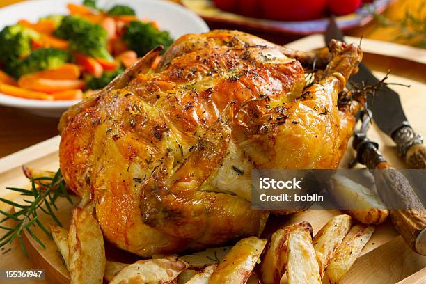 Roast Chicken Dinner Topped With Thyme Stock Photo - Download Image Now - Roast Chicken, Chicken Meat, Whole