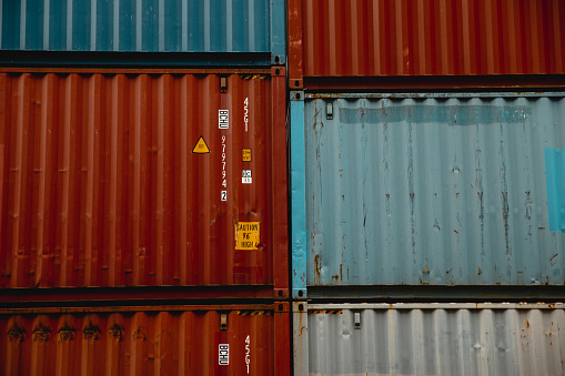 Image of colorful containers in Hamburg- Stock Photo