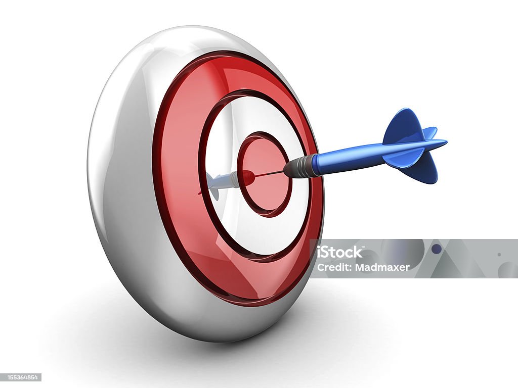 Dart Dart hitting a target isolated on white background Achievement Stock Photo