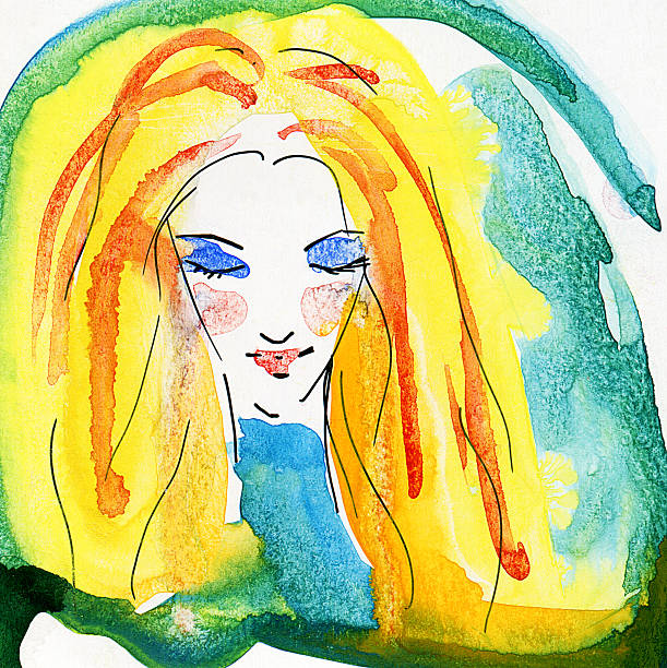 Watercolor Portrait of Blonde Girl vector art illustration