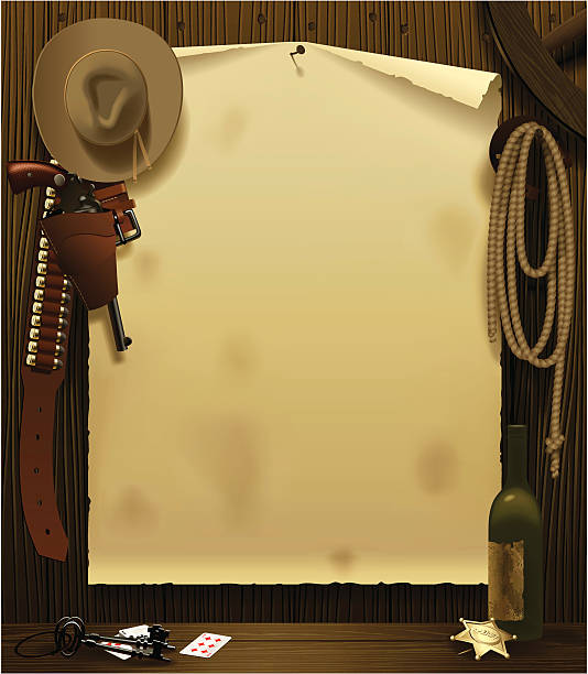 Wild West Relay Poster Vector illustration with a Wild West Relay Poster in the environment of cowboy accessories on the wood wall background gun holster stock illustrations