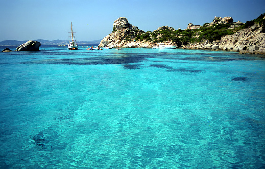 analogue photo of the beach on the island of Spargi, in Sardinia