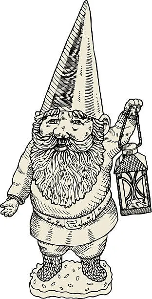 Vector illustration of Gnome with a lantern