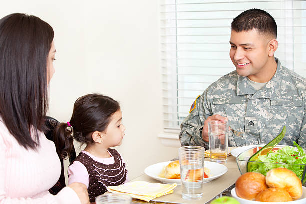 istock Real American Soldier & Family Having Dinner 155368205