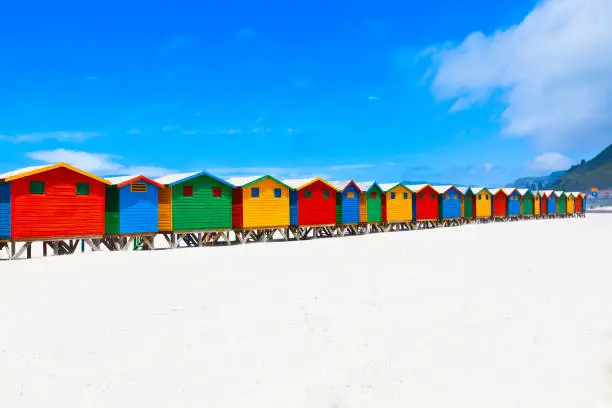 Brightly painted beach huts in Muizenberg Cape Town, South Africa