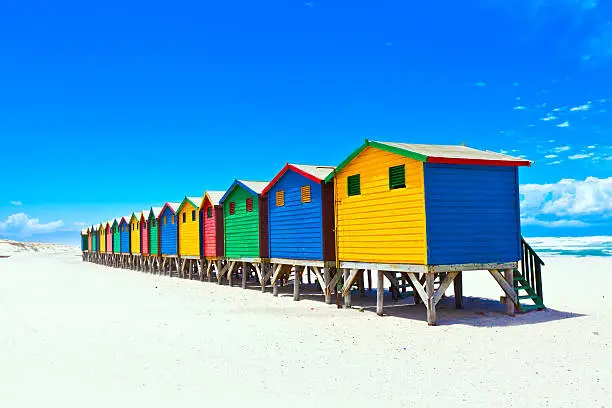 Brightly painted beach huts in Muizenberg Cape Town, South Africa