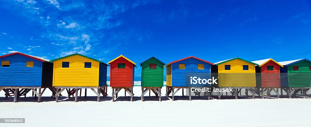 Beach Huts Brightly painted beach huts in Muizenberg Cape Town, South Africa Multi Colored Stock Photo