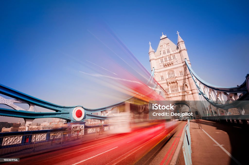 Tower Bridge with Blurred Traffic in London UK Tower Bridge with rush hour traffic passing, blur due to long exposure, vignette,  London Blurred Motion Stock Photo