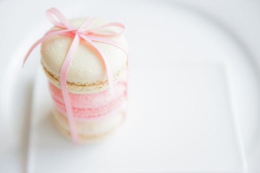Macaroons with ribbon, very shallow depth of field, focus on ribbon