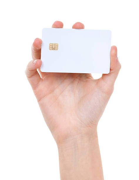 em branco cartão em branco na mão feminina - prepaid card - fotografias e filmes do acervo