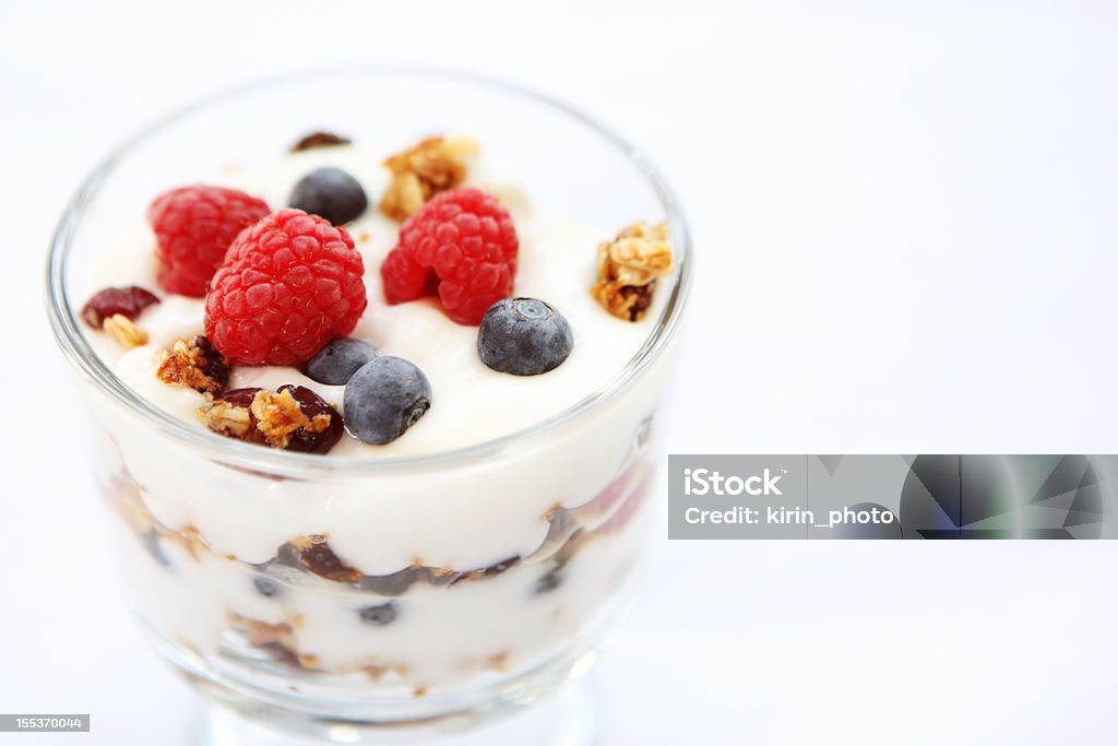 Close-up photo of breakfast berry yogurt parfait w/ granola breakfast  with yogurt Yogurt Stock Photo