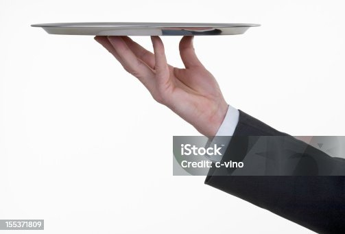 istock Silver tray with hand 155371809