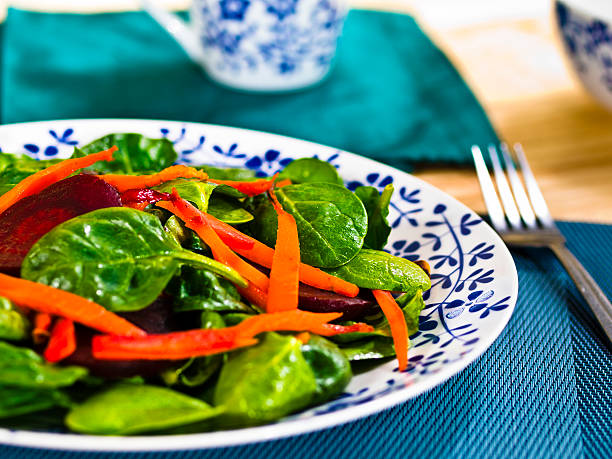 roasted carrot and beet root with baby spinach salads.