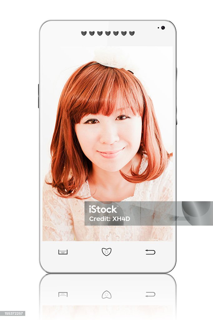 Red-Haired kobieta rozmowy wideo na smartfon - Zbiór zdjęć royalty-free (Ilustracja)