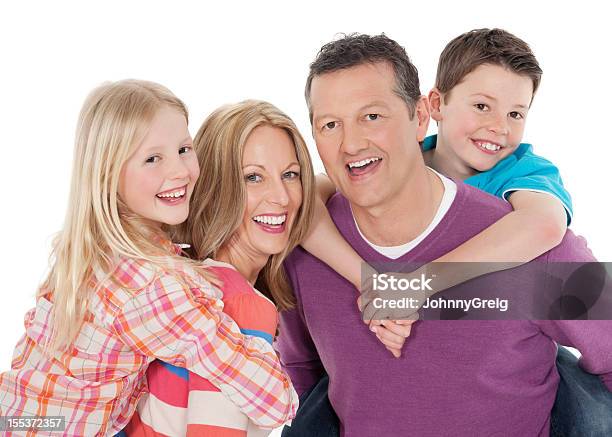 Family Piggyback Stock Photo - Download Image Now - Cut Out, Sibling, 10-11 Years