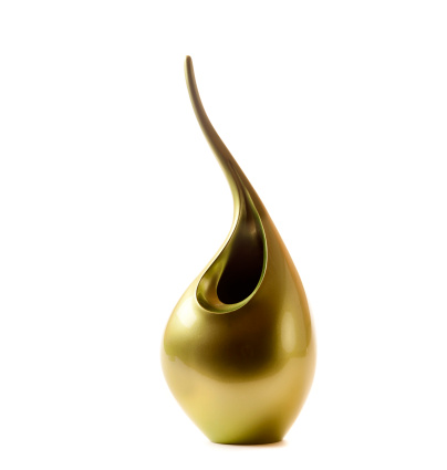 An elegant greenish-gold vase isolated on a white background.
