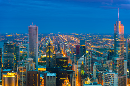 Chicago areal view taken at twilight