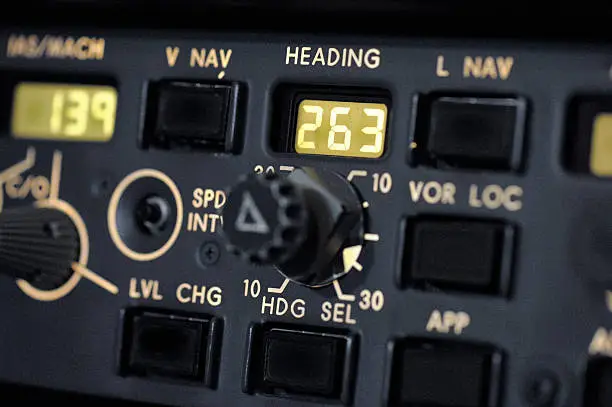 Detail of autopilot Control Panel Boeing 737-300.