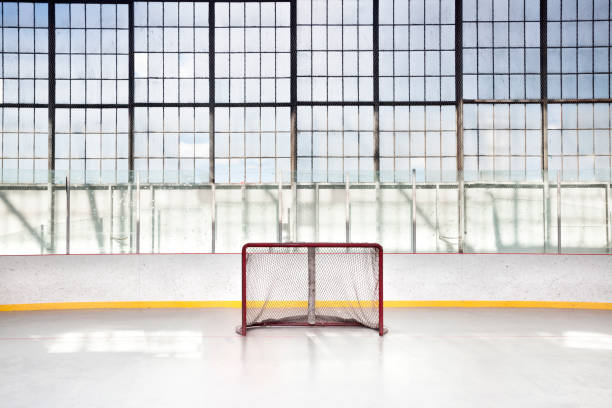 istock Ice hockey net in an arena 155372927