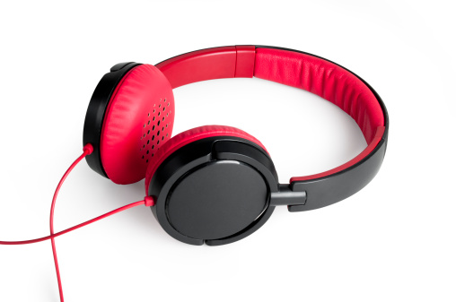 Red Headphones, isolated on white, with clipping path.