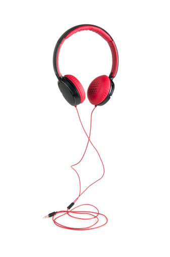 Red Headphones isolated with clipping path.