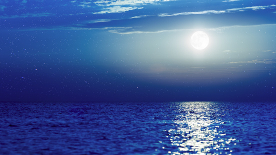 moon and star on a calm ocean