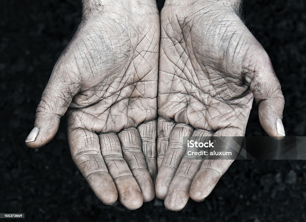 Manual worker hands Open hands of a farmer full of wrinkles Palm of Hand Stock Photo