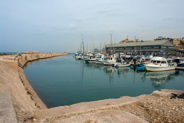 Yachts on marina in Ashqelon - coastal city on Mediterranean sea in Israel.