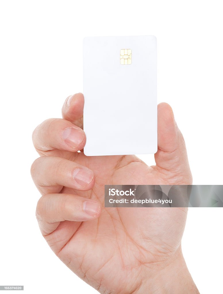 Puste karty na mężczyzna Ręka na białym - Zbiór zdjęć royalty-free (Karta kredytowa)