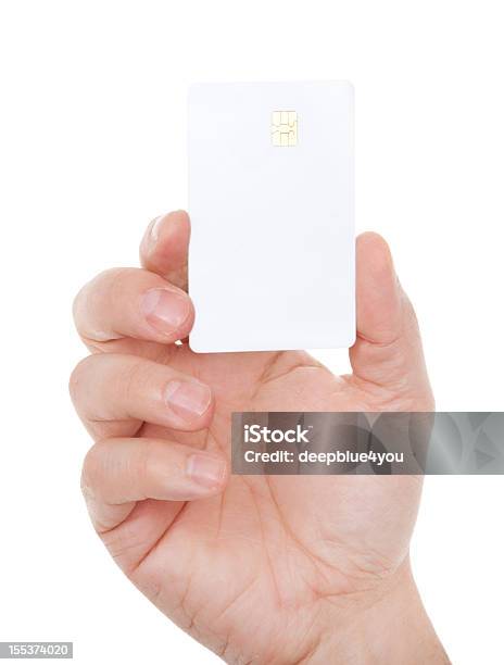 Puste Karty Na Mężczyzna Ręka Na Białym - zdjęcia stockowe i więcej obrazów Karta kredytowa - Karta kredytowa, Ręka człowieka, Trzymać