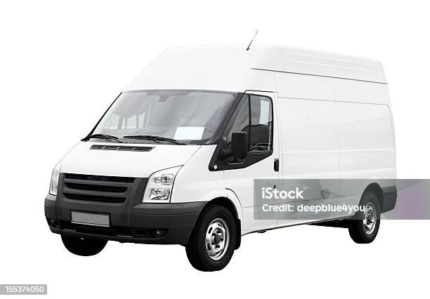White Delivery Van With Clean Blank Side Isolated Stock Photo - Download Image Now - Mini Van, Cut Out, White Background