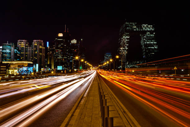 istock Night view of urban traffic light in Beijing CBD 155374162