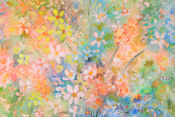 istock Bright watercolor painting of flowers 155374477