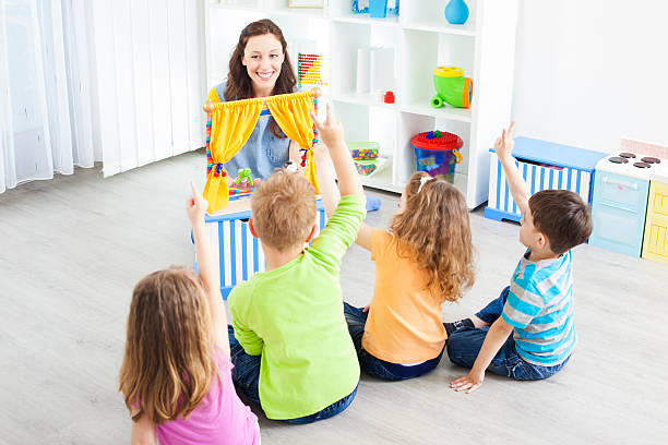 istock Preschool: Preschoolers Craft Activities Puppet Show. 155375107