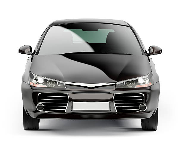 front of a modern black compact car isolated on white - framifrån bildbanksfoton och bilder