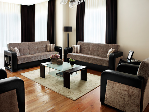 Empty living room with modern furnitures in a domestic house