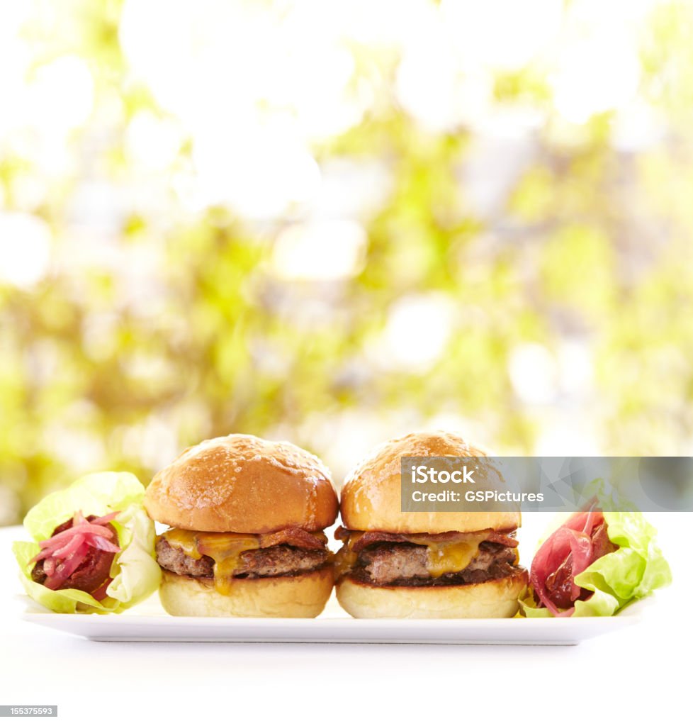 Des hamburgers raffinés dans un fond de la nature - Photo de De petite taille libre de droits