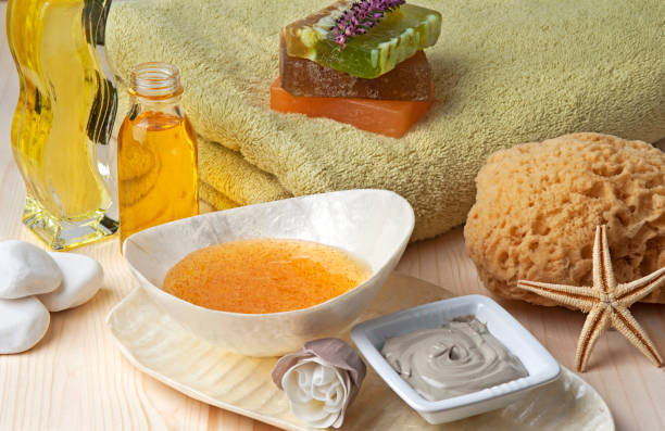 istock Spa still life with mud mask and bar of soap 155375688