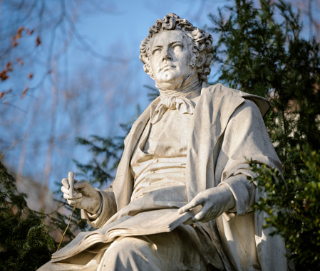 A statue of the Austrian classical composer Franz Schubert (1797 – 1828) located in the Stadtpark in Vienna, Austria.