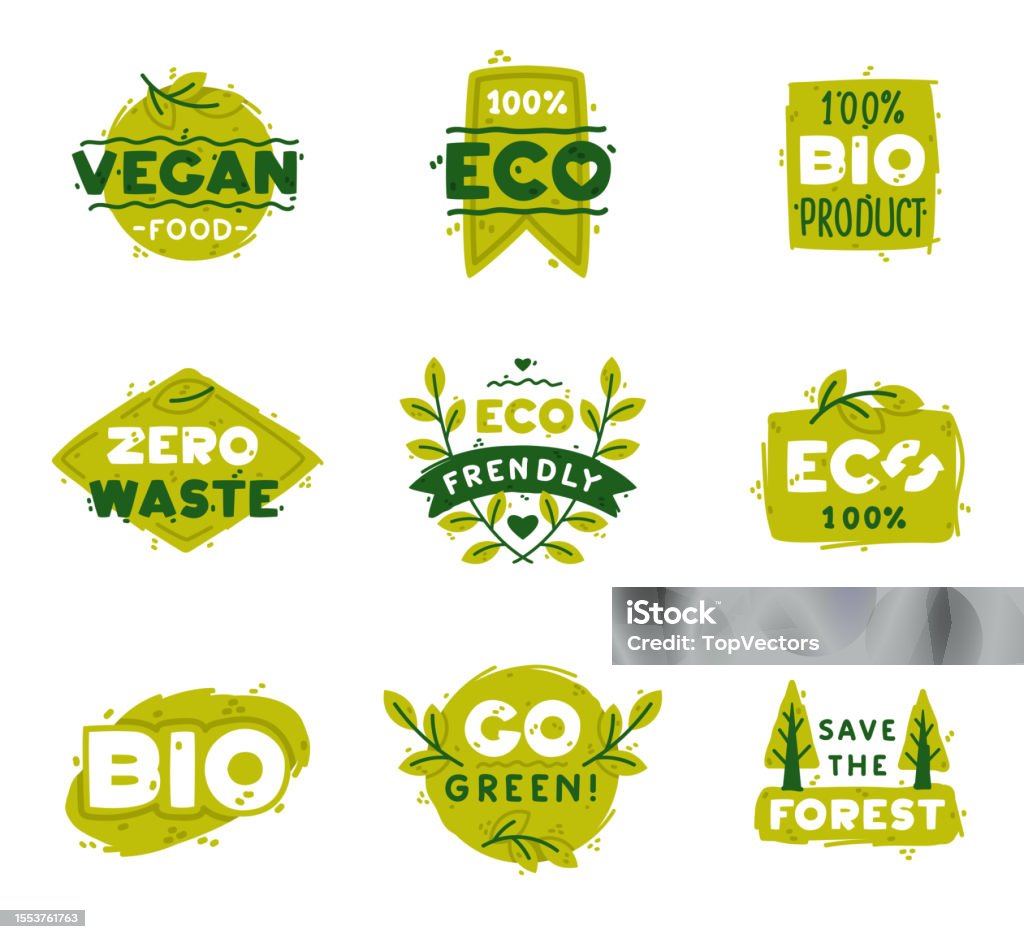 Ecological Labels Ecology Badges And Green Eco Labels For Bio And Organic Product Vector ...